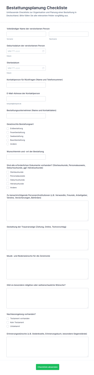 Trauerplanung Checkliste Formular