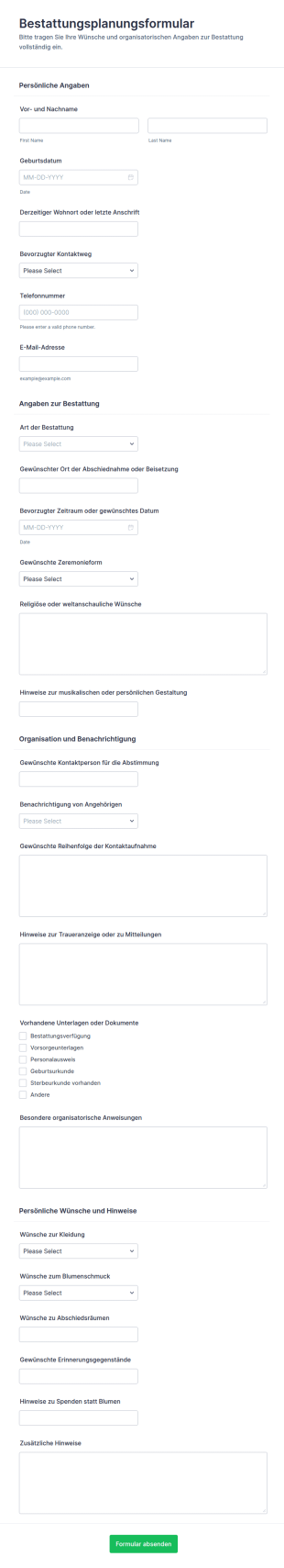 Trauerplanungserklärung Formular