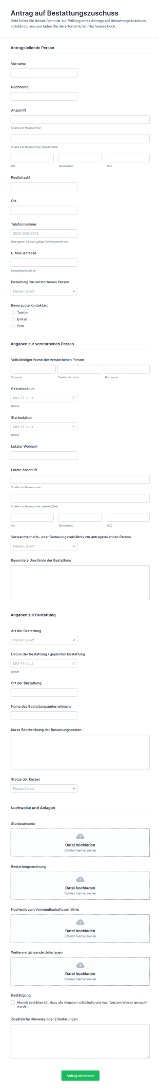 Trauerzuschuss Antragsformular