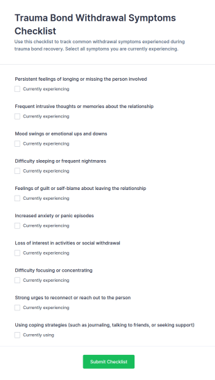 Trauma Bond Withdrawal Symptoms Checklist Form Template