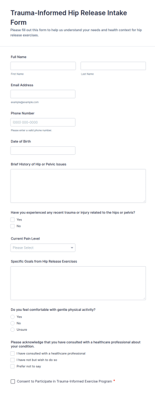 Trauma Informed Hip Release Exercise Intake Form Template