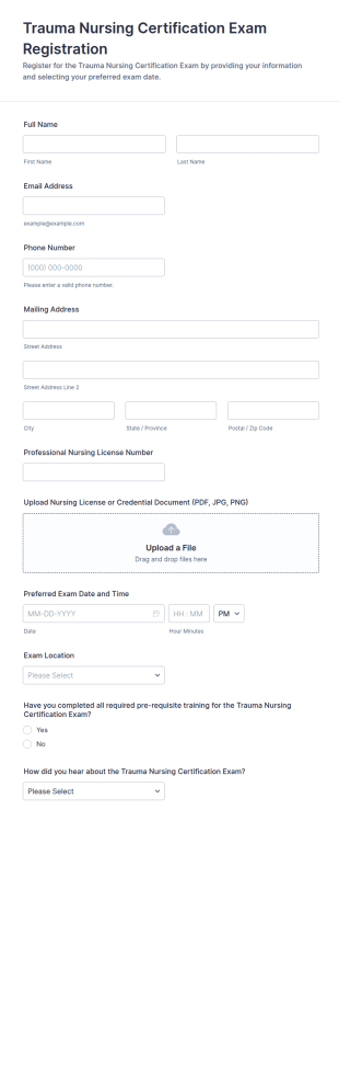 Trauma Nursing Certification Exam Registration Form Template
