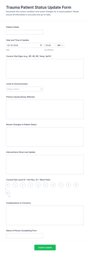 Trauma Patient Status Update Form Template