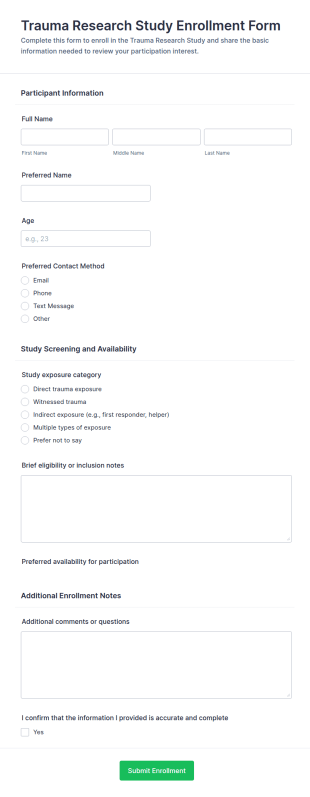Trauma Research Study Enrollment Form Template