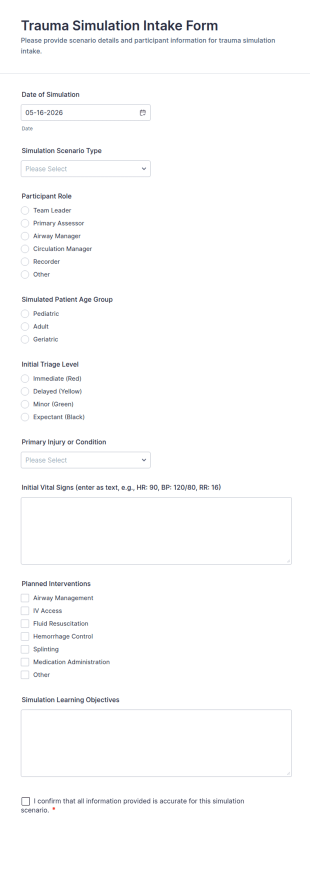 Trauma Simulation Intake Form Template