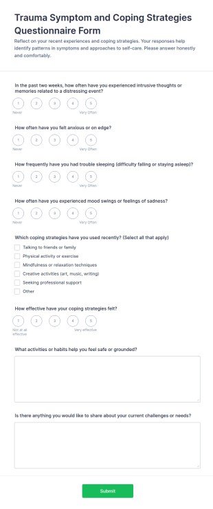 Trauma Symptom And Coping Strategies Questionnaire Form Template