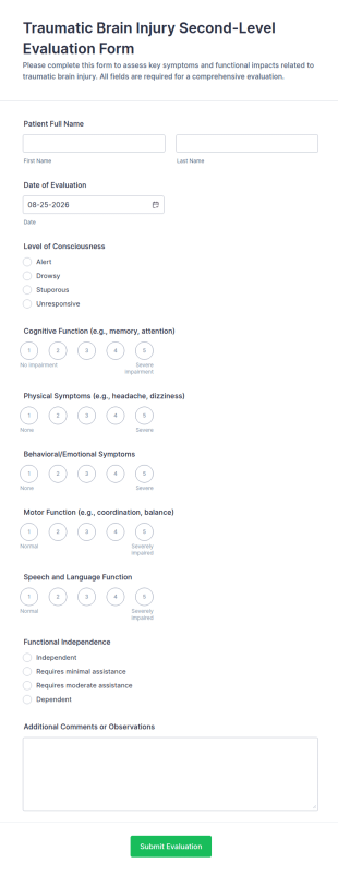 Traumatic Brain Injury Second Level Evaluation Form Template