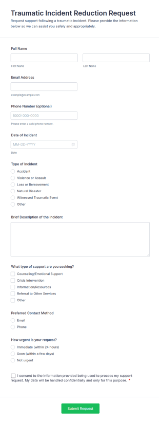 Traumatic Incident Reduction Request Form Template