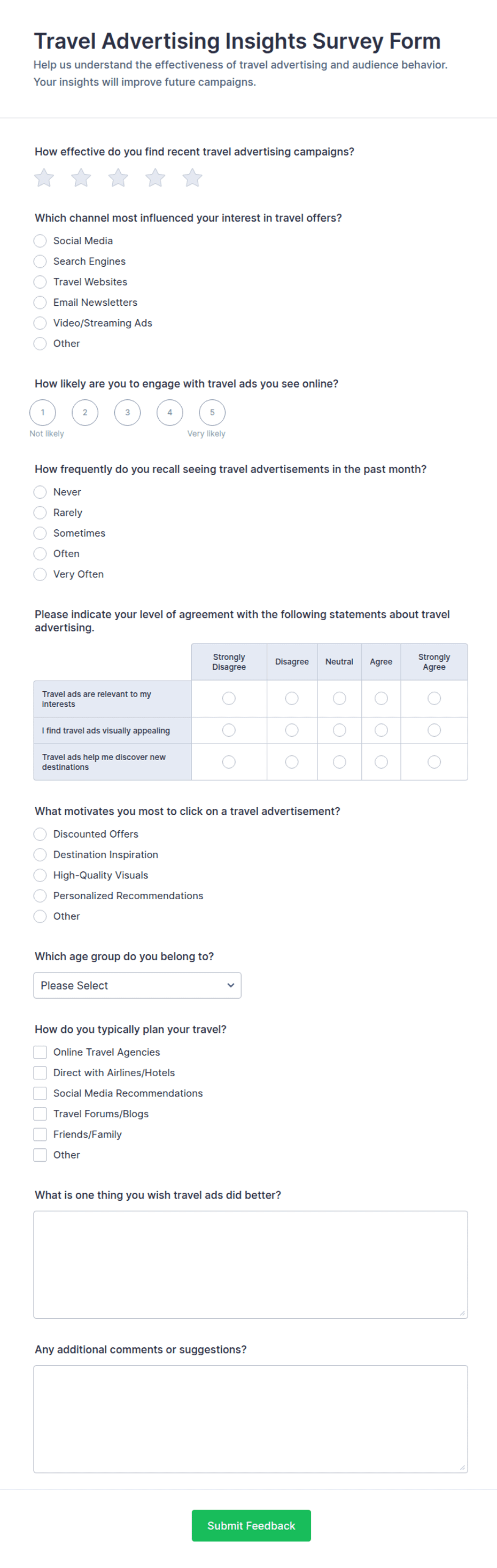 Travel Advertising Insights Survey Form Template | Jotform