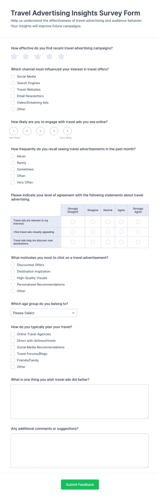 Travel Advertising Insights Survey Form Template