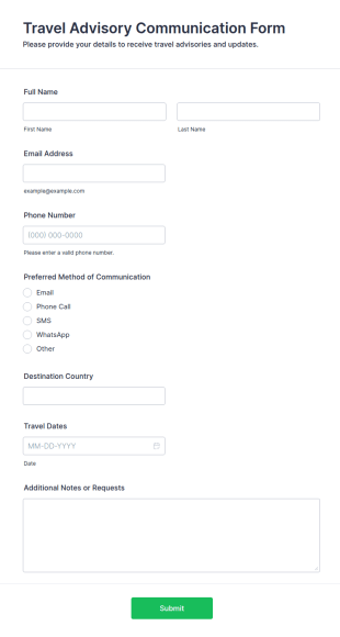 Travel Advisory Communication Form Template