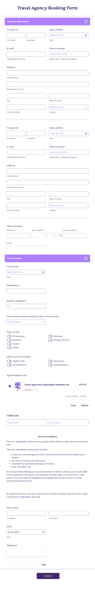 Travel Agency Booking Form Template