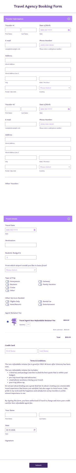 Travel Agency Booking Form Template