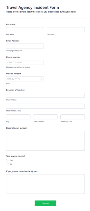 Travel Agency Incident Form Template
