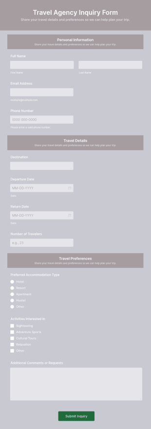 Travel Agency Inquiry Form Template