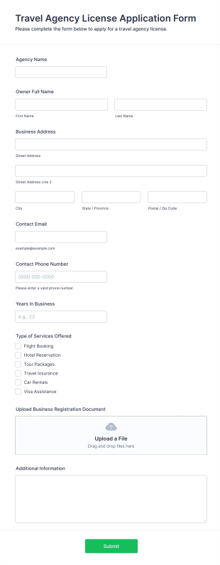 Travel Agency License Application Form Form Template