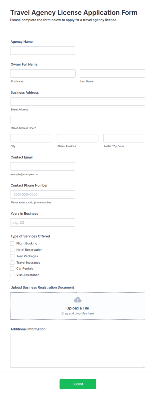 Travel Agency License Application Form Template