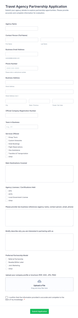 Travel Agency Partnership Application Form Template