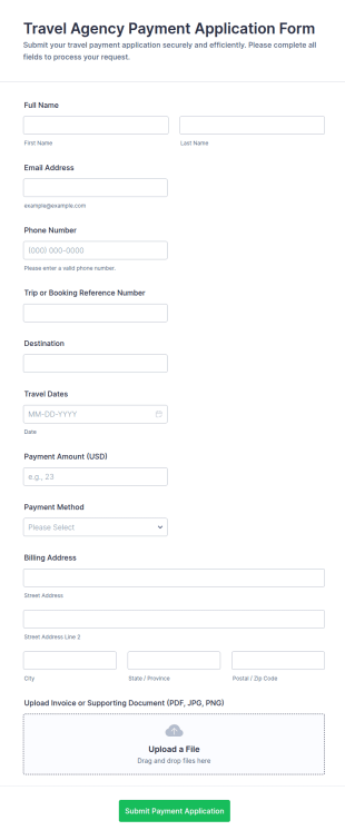 Travel Agency Payment Application Form Template