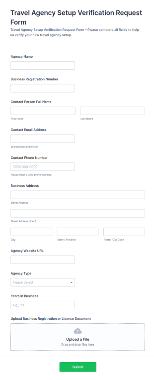 Travel Agency Setup Verification Request Form Template