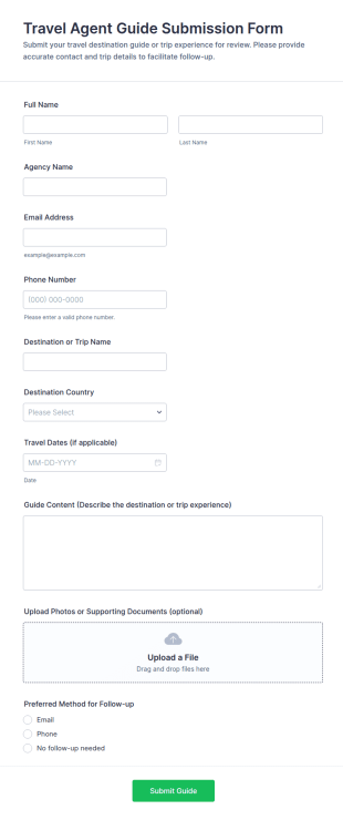 Travel Agent Guide Submission Form Template