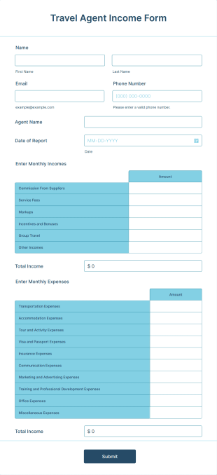 Travel Agent Income Form Template
