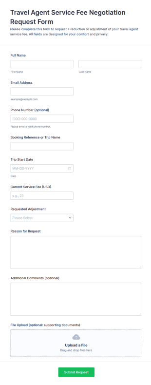 Travel Agent Service Fee Negotiation Request Form Template