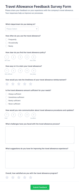 Travel Allowance Feedback Survey Form Template