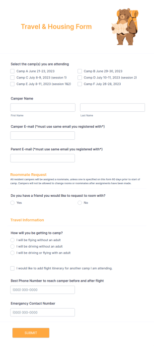 Travel And Housing Form Template