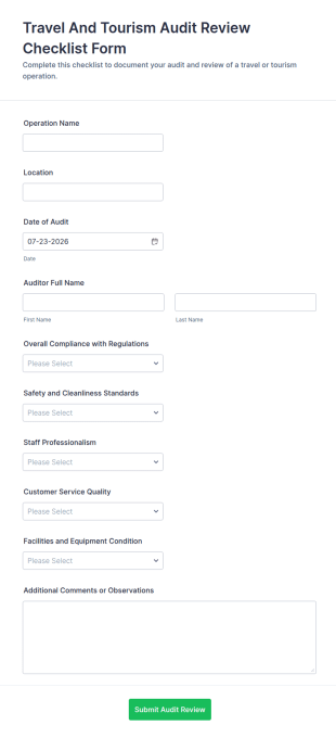 Travel And Tourism Audit Review Form Template
