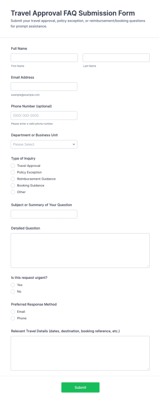 Travel Approval FAQ Submission Form Template