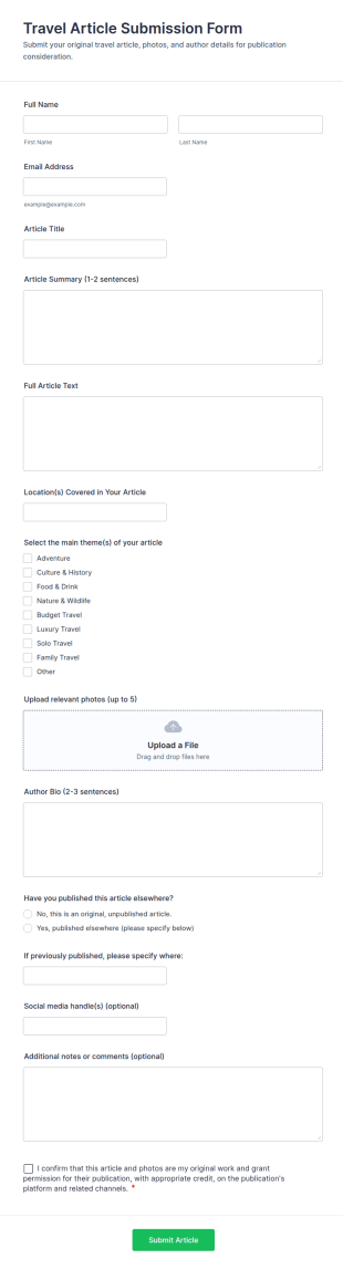 Travel Article Submission Form Template