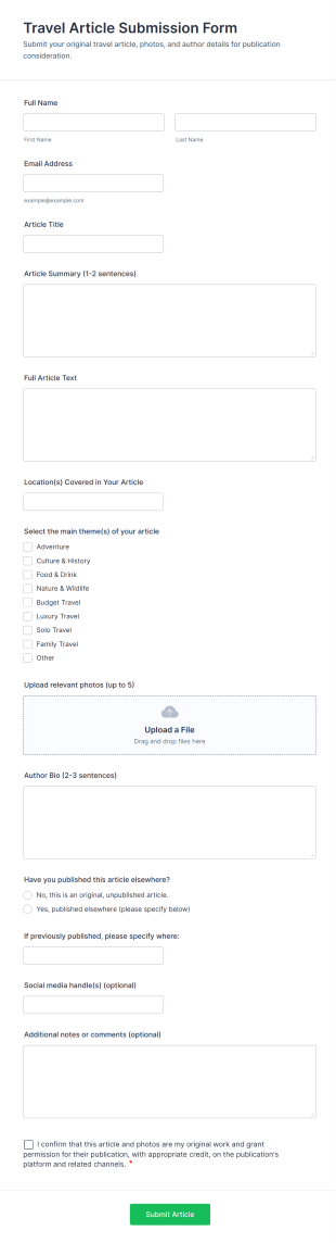 Travel Article Submission Form Template