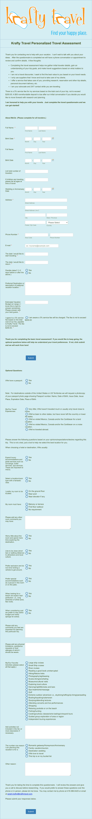 Travel Assessment Form Template