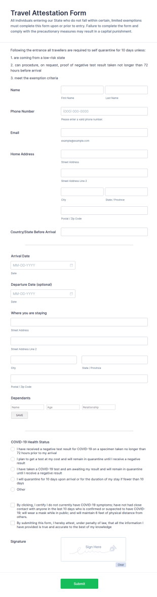 Travel Attestation Form Template