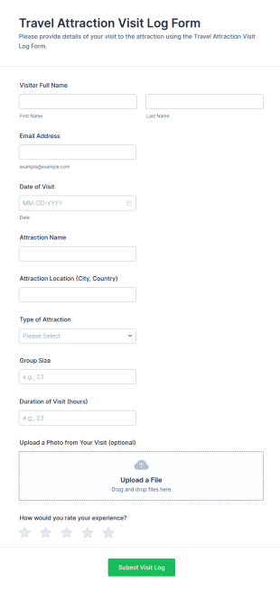 Travel Attraction Visit Log Form Template