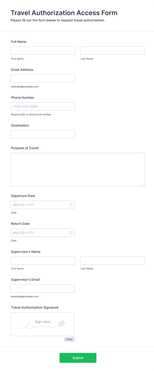 Travel Authorization Access Form Template