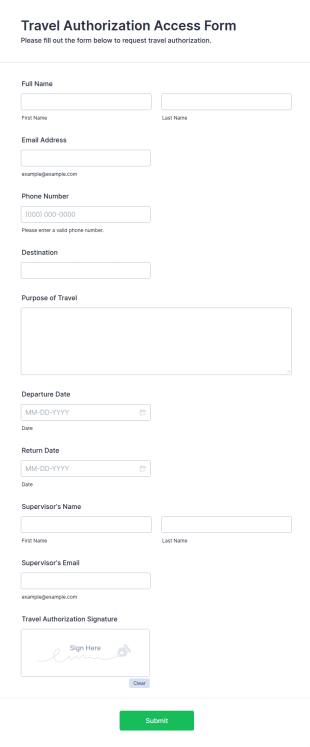 Travel Authorization Access Form Template