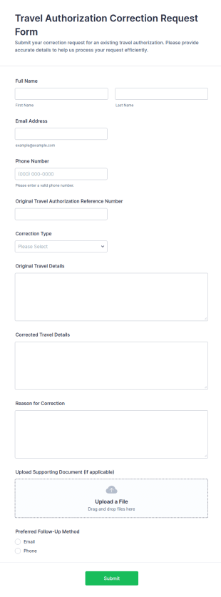 Travel Authorization Correction Request Form Template