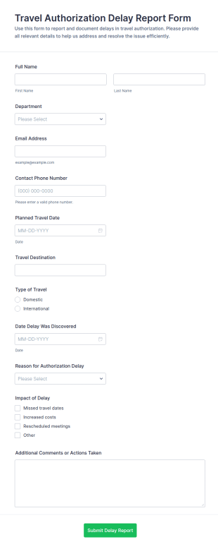 Travel Authorization Delay Report Form Template