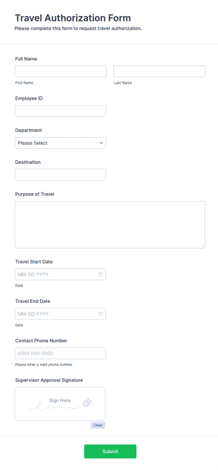 Travel Authorization Form Template