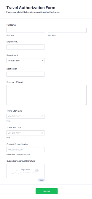 Travel Authorization Form Template