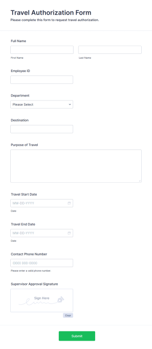 Travel Authorization Form Template