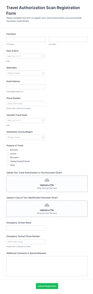 Travel Authorization Scan Registration Form Template