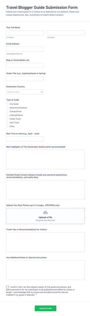 Travel Blogger Guide Submission Form Template