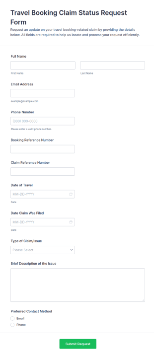 Travel Booking Claim Status Request Form Template
