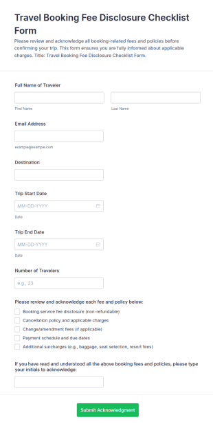 Travel Booking Fee Disclosure Checklist Form Template