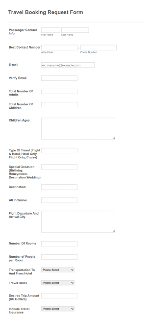 Travel Booking Request Form Template