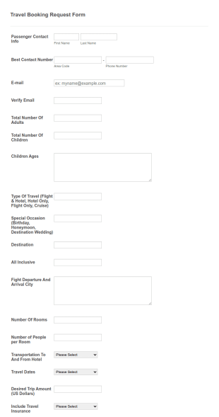 Travel Booking Request Form Template