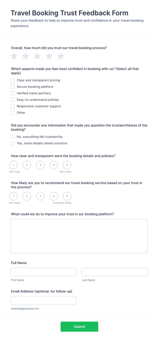 Travel Booking Trust Feedback Form Template
